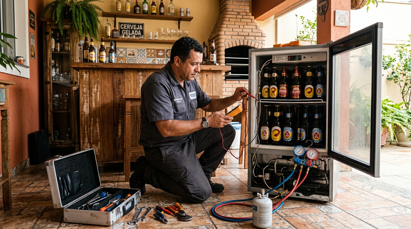Recarga de gás refrigerante em cervejeira em atendimento em Fátima, Canoas‑RS